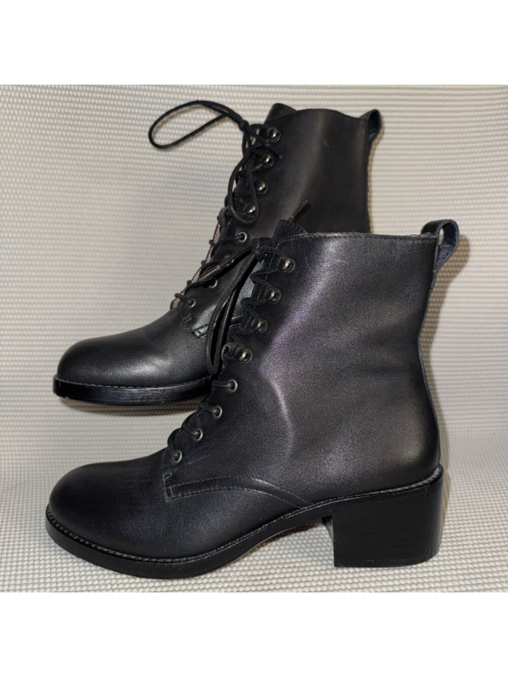 Madewell The Patti Black Leathers Heeled Lace-Up Boots Booties Women’s Size 8